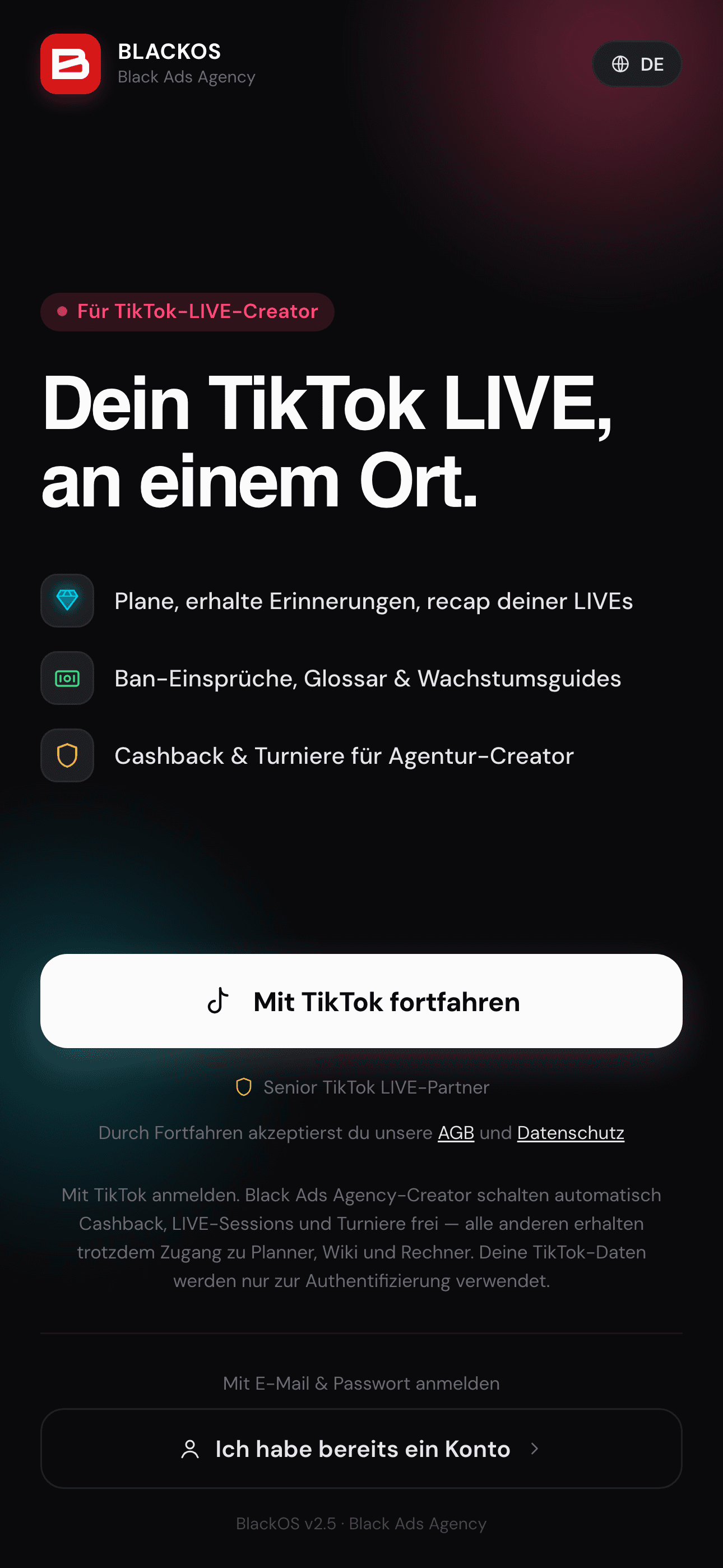 BlackOS login screen