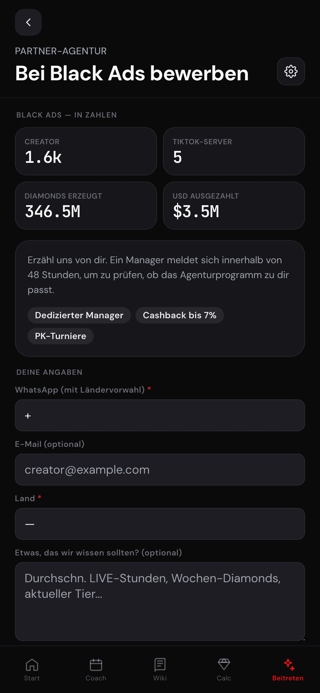 Agenturstats + Bewerbung