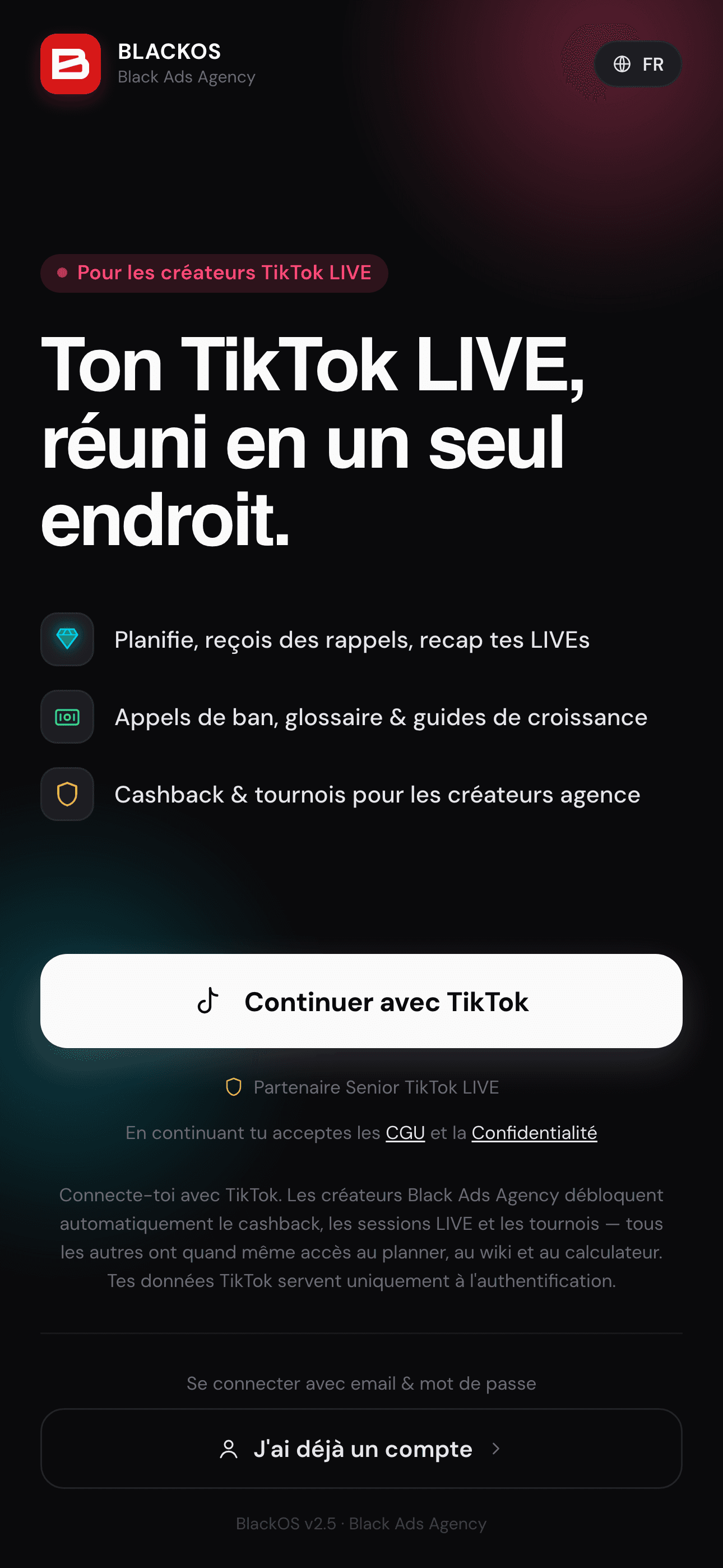 BlackOS login screen
