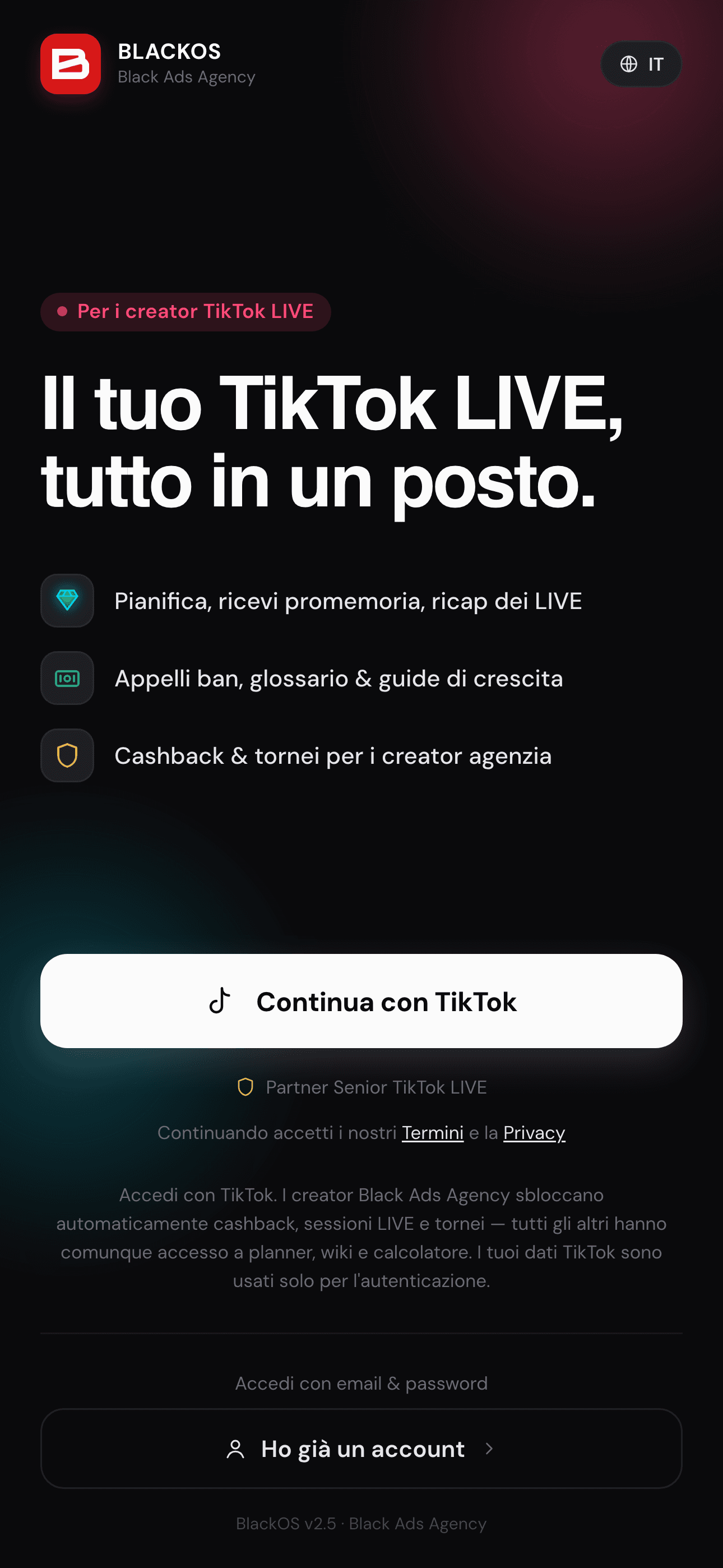 BlackOS login screen