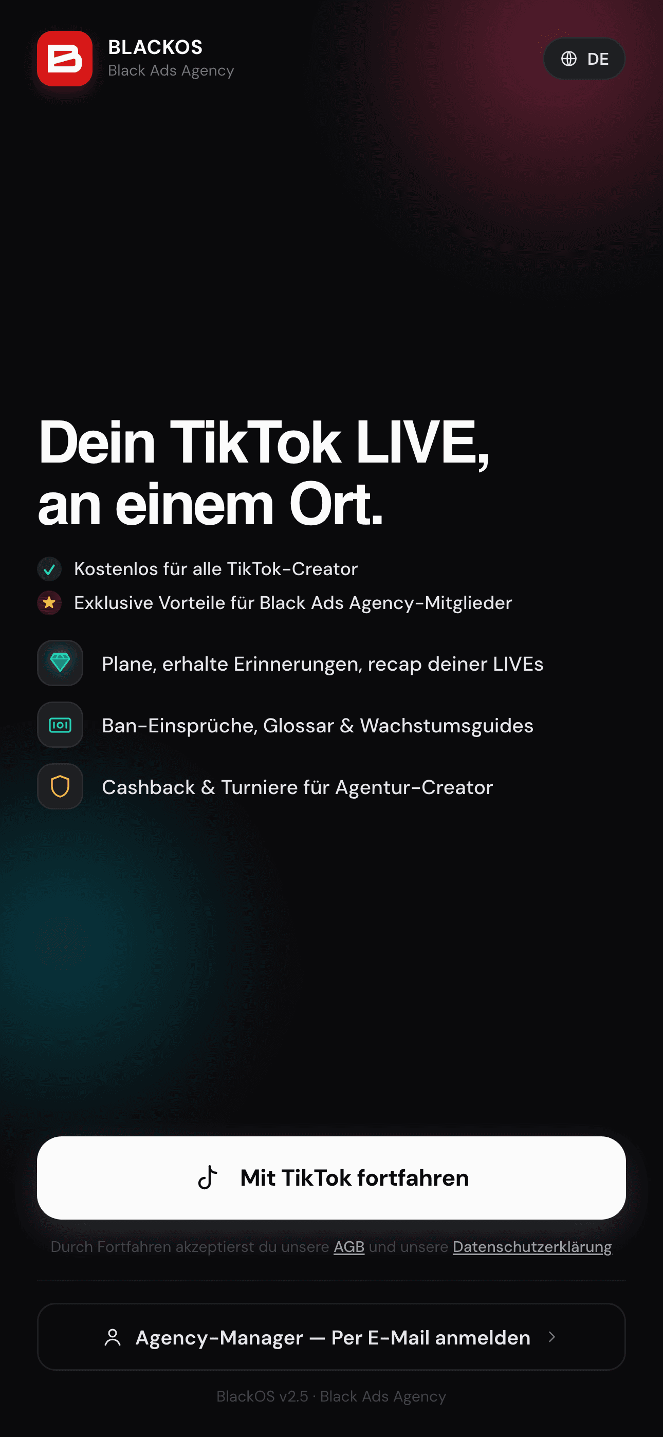 BlackOS login screen
